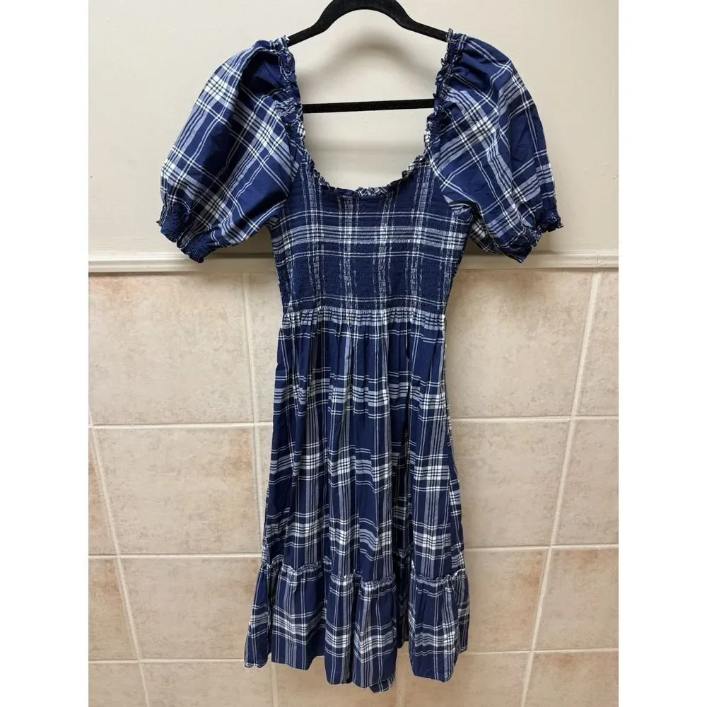 Hill House Home Louisa Nap Dress Navy Spring Plaid Tartan Smocked Sz M.MSRP $179 - Picture 3 of 11